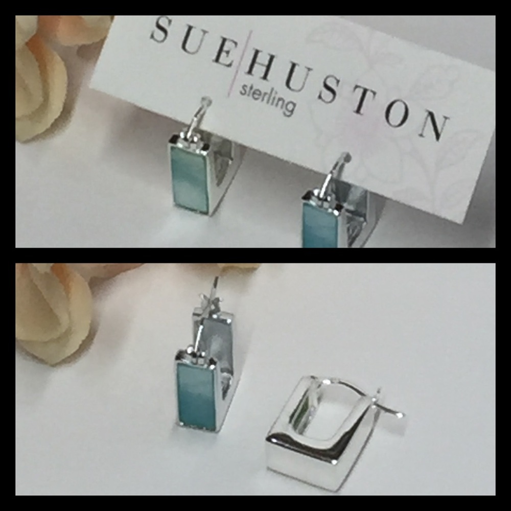 🆕❤️Sterling Silver Hoops Blue Mother of Pearl